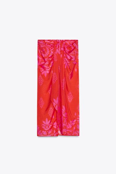 KNOTTED PRINTED SARONG - Red by Zara - Image 3