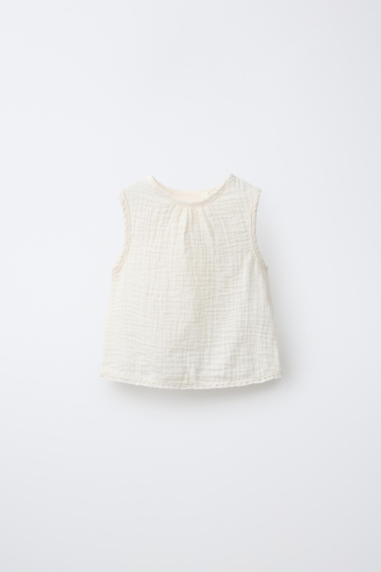 TEXTURED LACE BLOUSE — Ecru