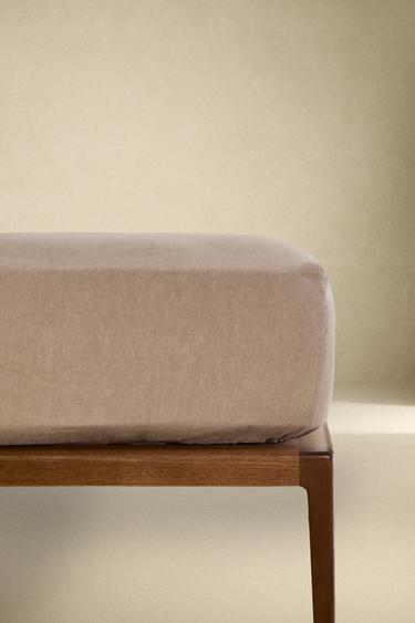 Zara WASHED LINEN FITTED SHEET | 11.8" THICK (140 GxM²) - Brown - Image 0