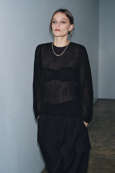 Zara ZW PLEATED BLOUSE COLLECTION - Black