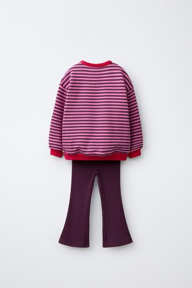 STRIPED SWEATSHIRT AND FLARE LEGGING SET — Pink marl 2