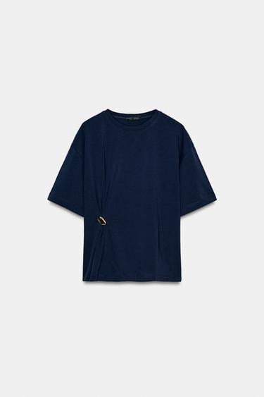 HEAVY COTTON APPLIQUÉ T-SHIRT - Navy blue by Zara