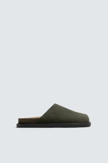 Zara LEATHER CLOGS - Sea green