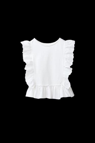 Zara SWISS EMBROIDERED T-SHIRT - White - Image 0