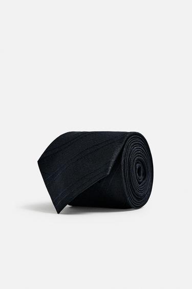 100% STRIPED SILK TIE - navy by Zara - Image 0