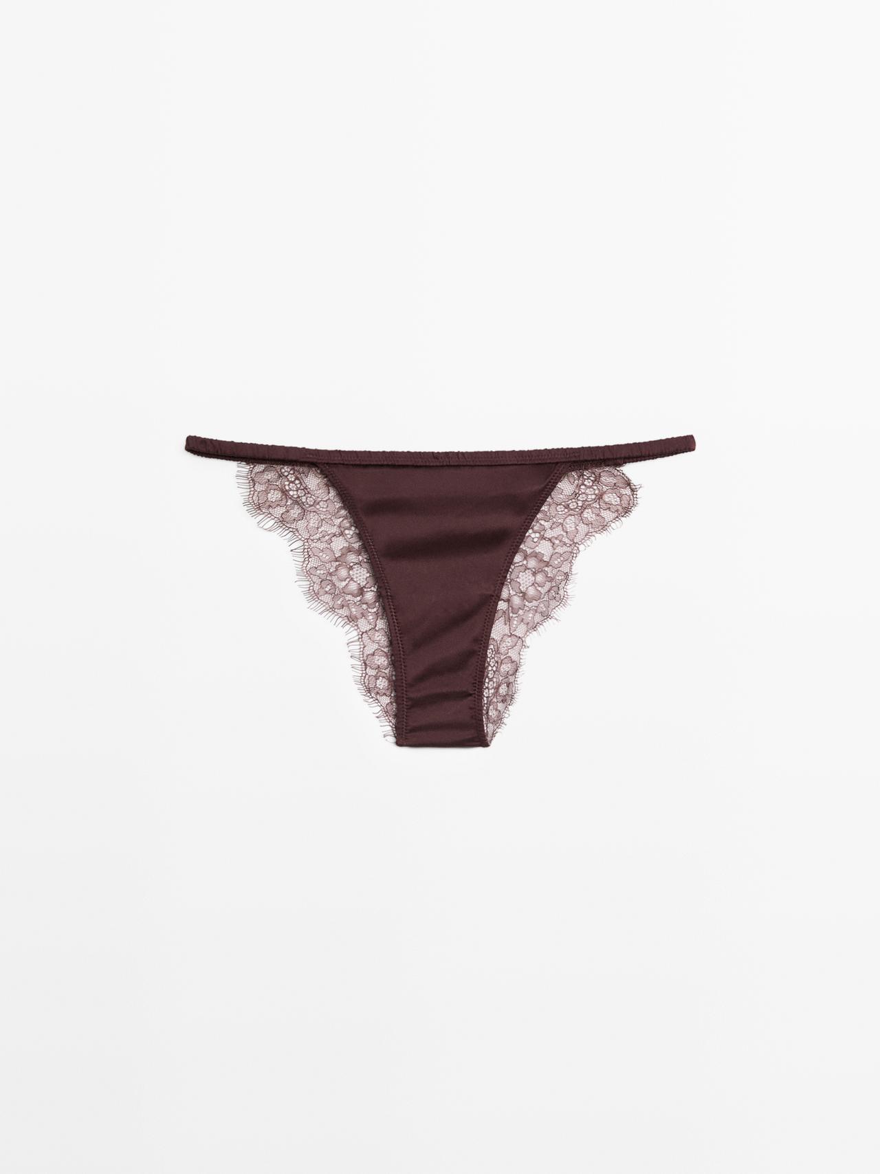 Silk briefs with lace detail — Mink marl
