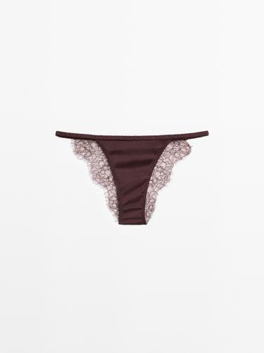 Silk briefs with lace detail — Mink marl 1