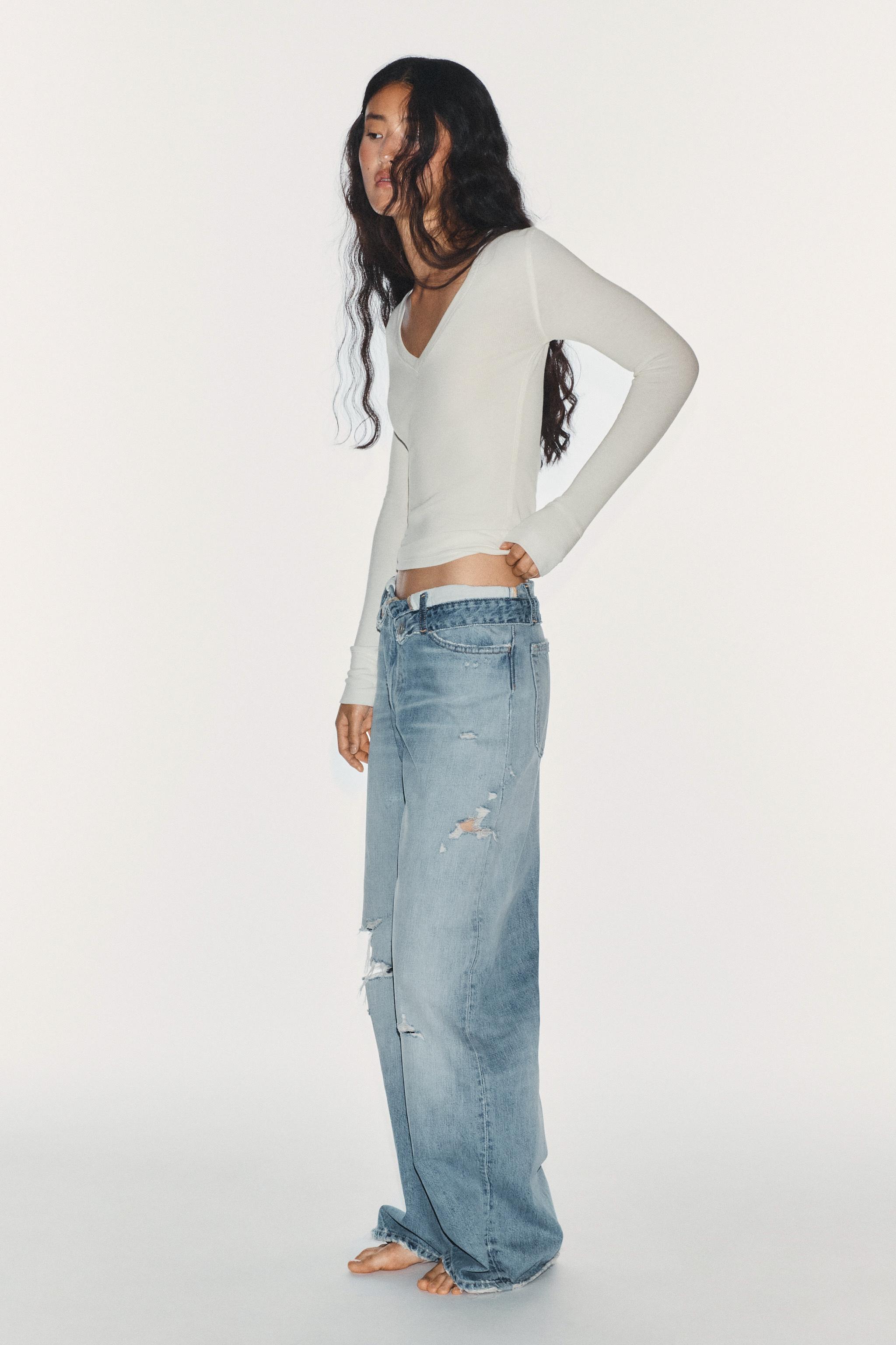 JEANS TAILLE MI-HAUTE À REVERS TRF