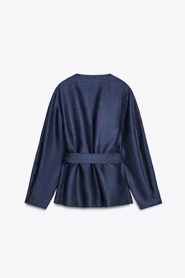 KIMONO 100 % LIN ZW COLLECTION LIMITED EDITION - Bleu délavé de Zara - Image 2