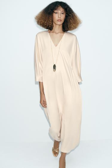 ZW COLLECTION SATIN TUNIC DRESS WITH BELT - Ecru by Zara