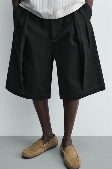 RELAXED FIT PLEATED BERMUDA SHORTS - Black by Zara - Image 4