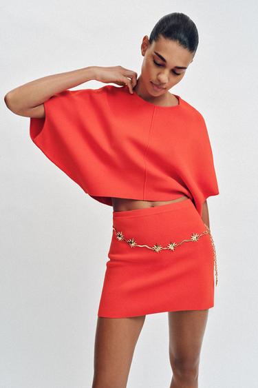 Zara SHORT KNIT TOP - Coral red
