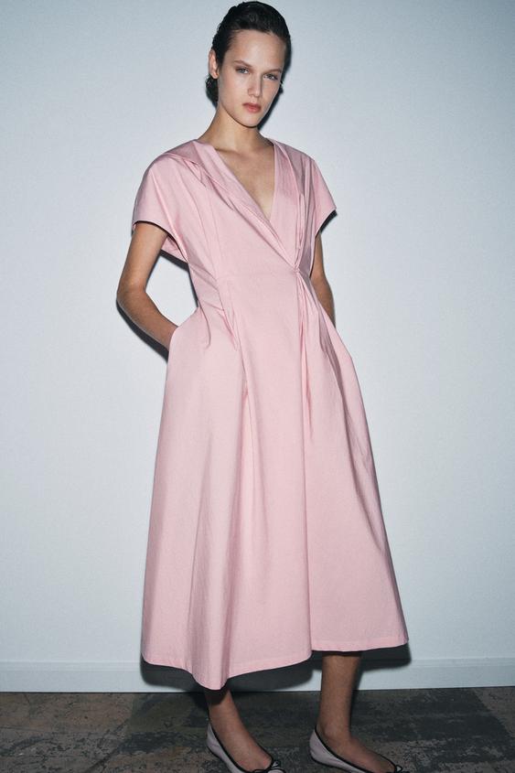 ZW COLLECTION PLEATED POPLIN DRESS - Pink | ZARA United States ZW COLLECTION PLEATED POPLIN DRESS - Pink | ZARA United States