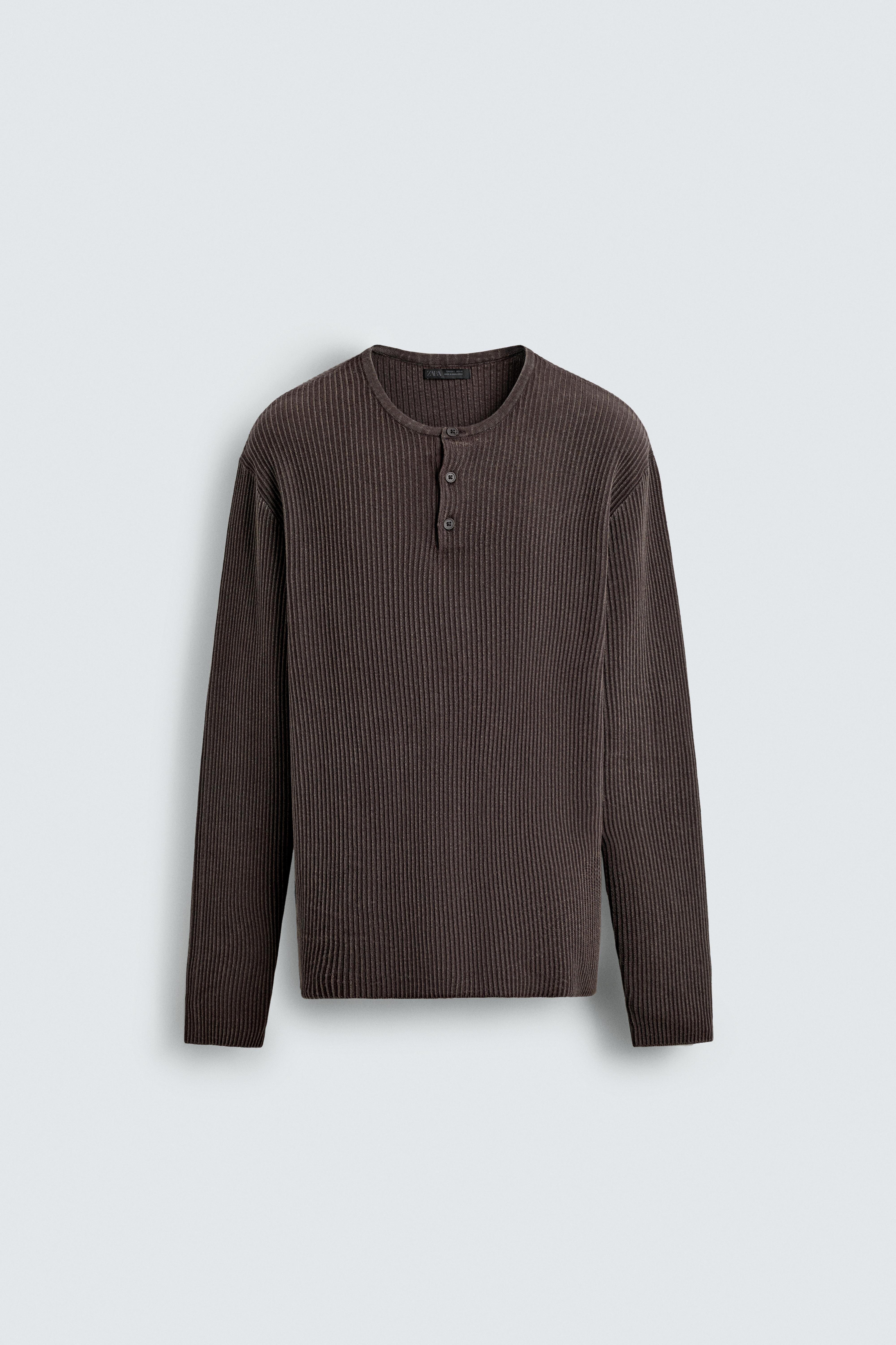 TEXTURED HENLEY JUMPER - Brown | ZARA United States