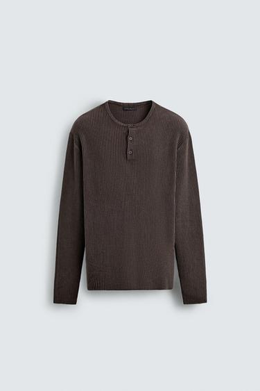HENLEY NECK TEXTURED JUMPER - Brown by Zara