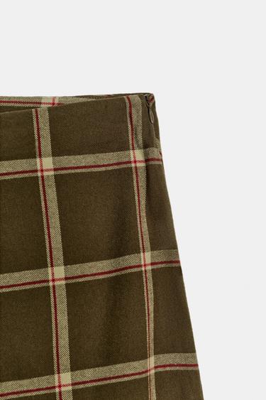 RUFFLE CHECK MIDI SKIRT - Khaki by Zara - Image 3