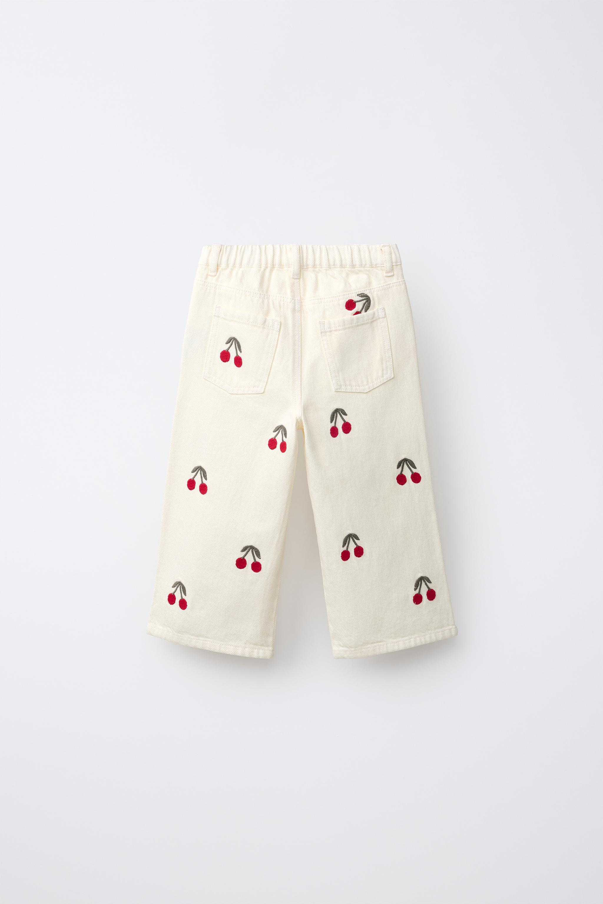 Детские джинсы Zara EMBROIDERED CHERRY TWILL CULOTTES — фото 3