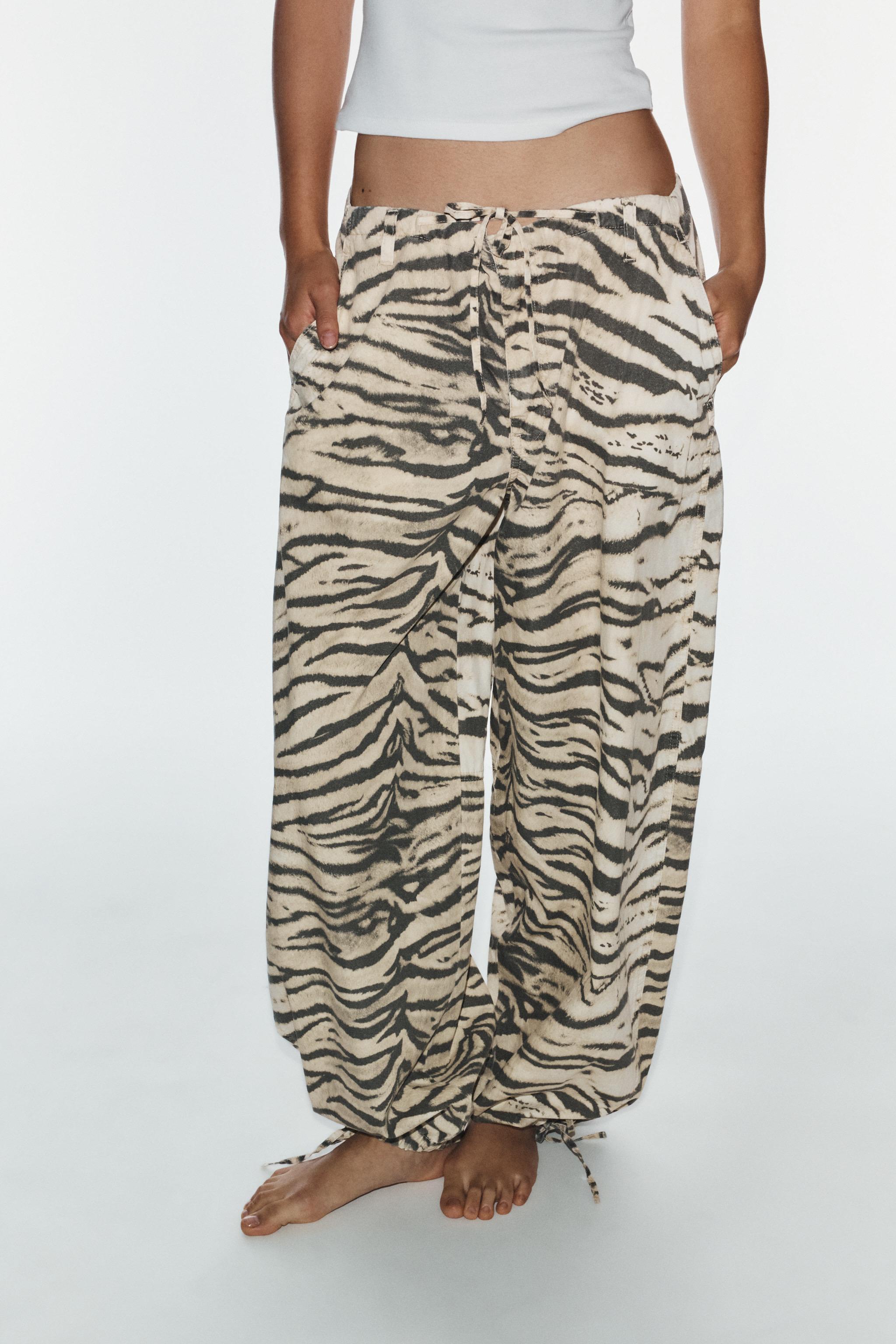 ANIMAL PRINT WIDE-LEG TROUSERS WITH DRAWSTRINGS — tiger