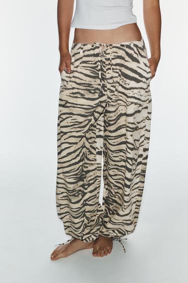 PANTALÓN ANCHO CORDÓNS ESTAMPADO ANIMAL - tigre de Zara