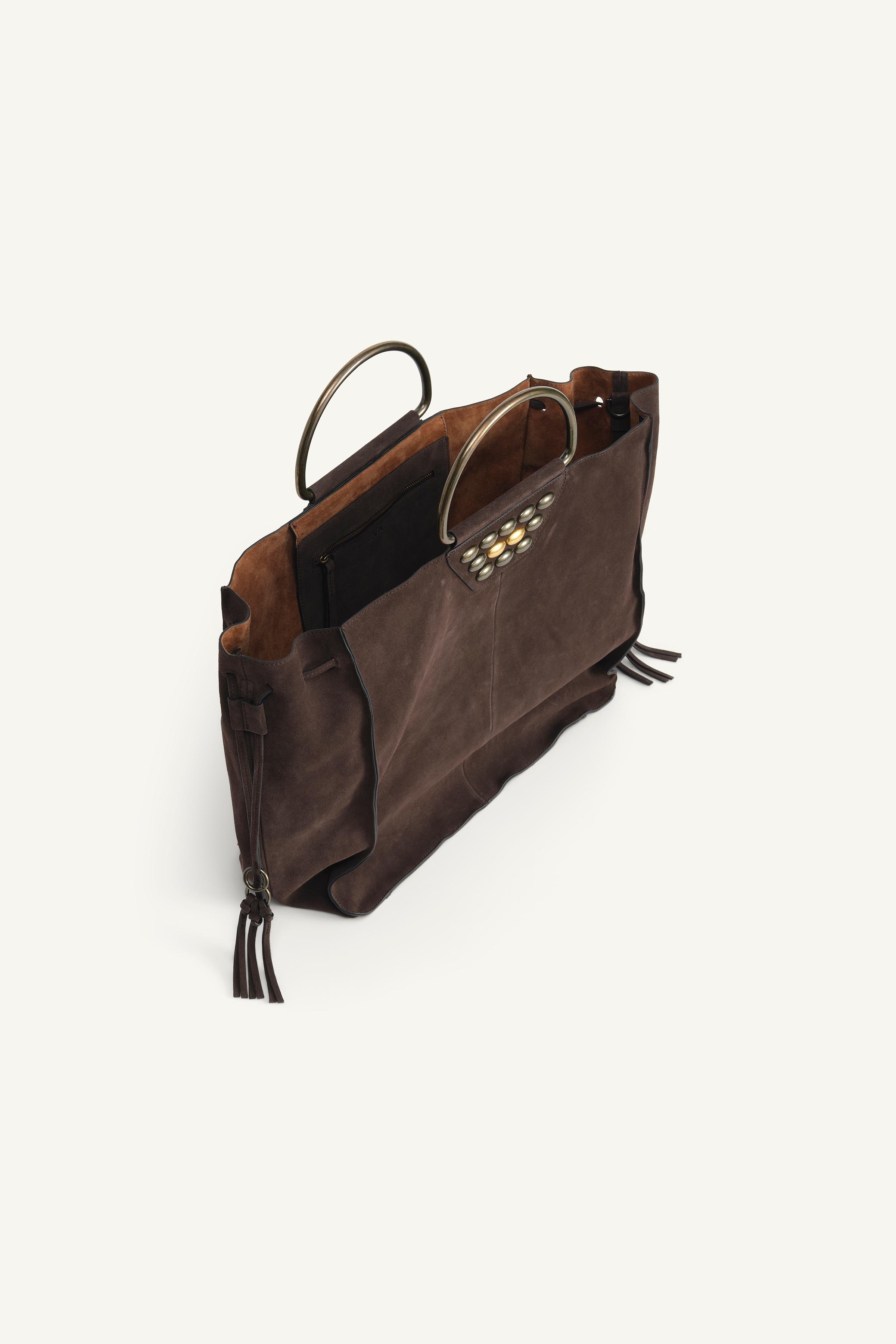 LIMITED EDITION SPLIT SUEDE STUDDED CITY BAG - Brown | ZARA LIMITED EDITION SPLIT SUEDE STUDDED CITY BAG - Brown | ZARA