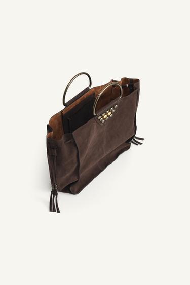 LIMITED EDITION SPLIT SUEDE STUDDED CITY BAG - Brown by Zara - Image 6