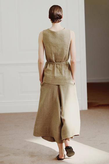 PANTALON LARGE AVEC LIN ZW COLLECTION - Kaki de Zara - Image 3