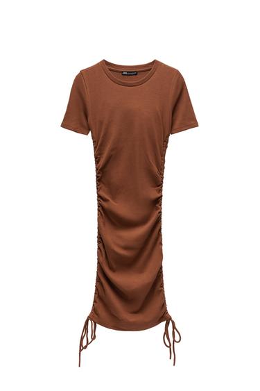 RIBBED DRESS WITH GATHERING