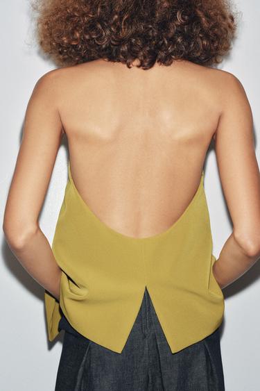 Zara CREPE SURPLICE TOP - Oil