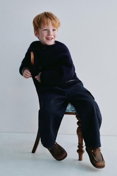 WOOL AND ALPACA KNIT CARDIGAN - Navy blue by Zara