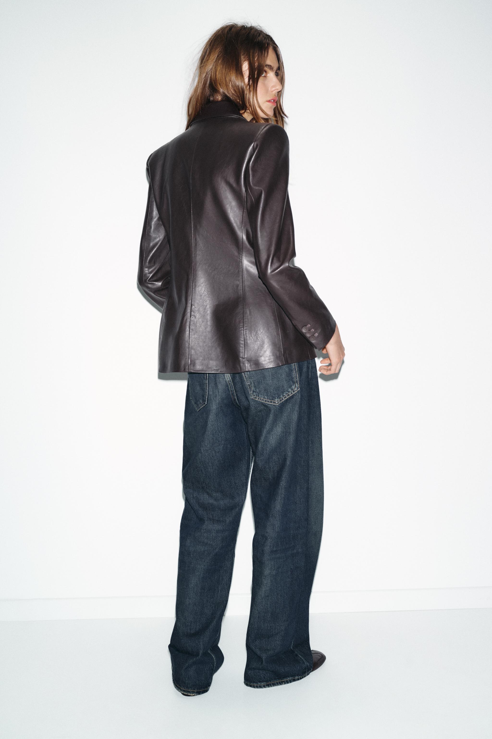 フェイクレザーダブルブレストブレザー フェイクレザー ダブルブレストブレザー - ブラウン | ZARA Japan / 日本