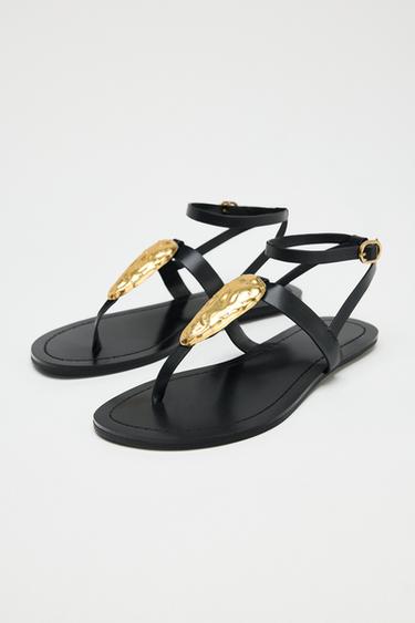 FLAT SANDALS WITH METAL PIECE - Black by Zara - Image 3