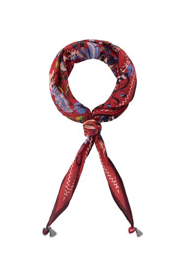 Zara CHARM SILK PRINTED BANDANA - Red