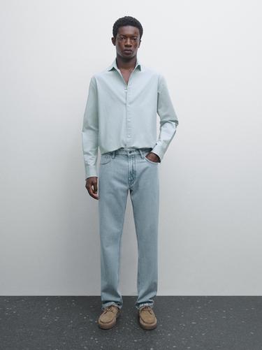 Zara Denim slim-fit shirt - Green stripe - Image 0