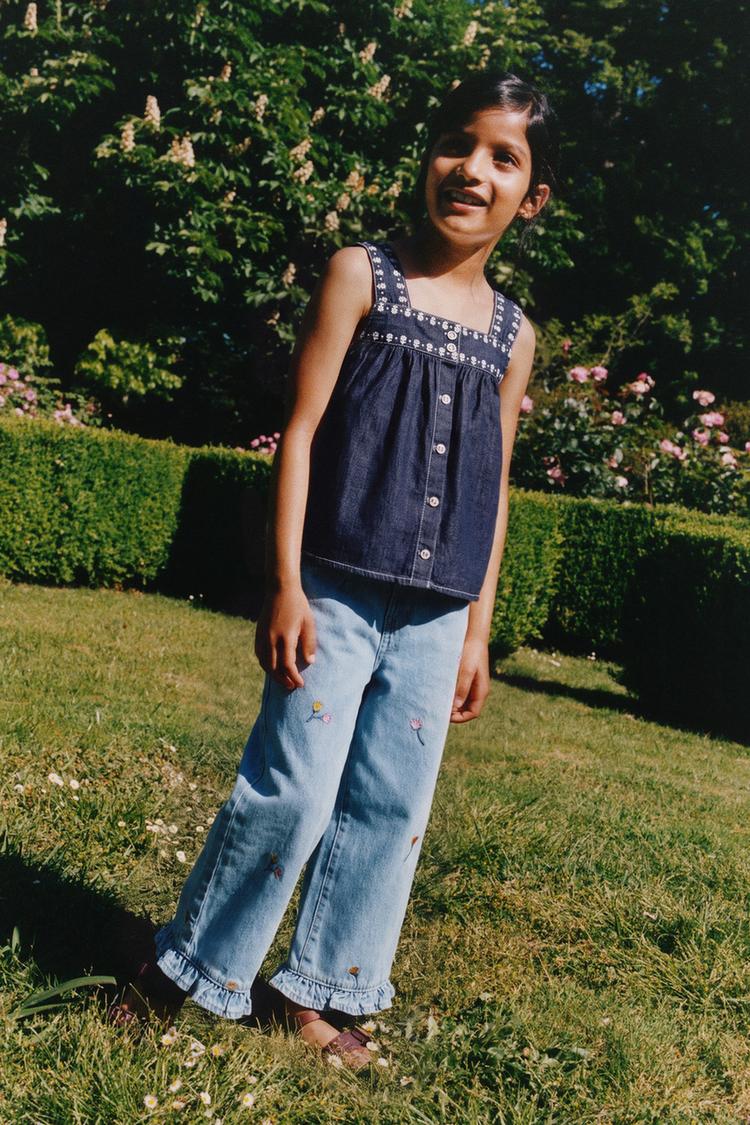 Jeans culotte bordados volantes