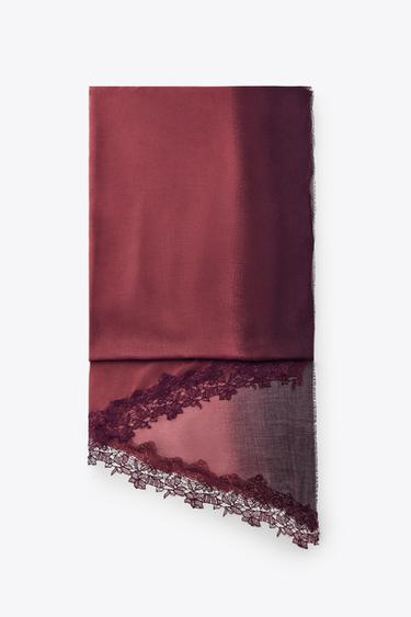 Zara MODAL LACE SCARF - Burgundy