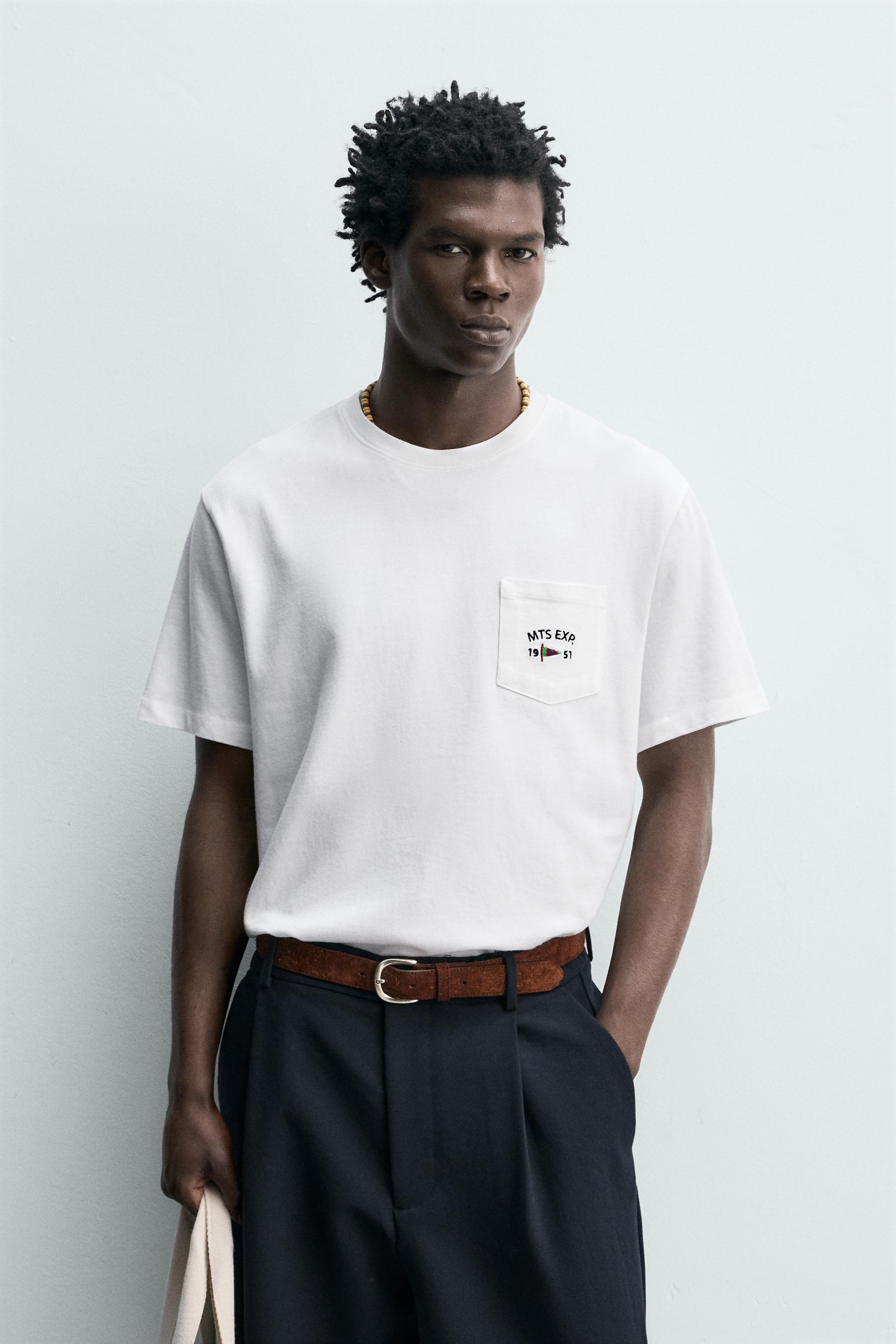 NAUTICAL EMBROIDERED POCKET T-SHIRT - Oyster-white | ZARA United