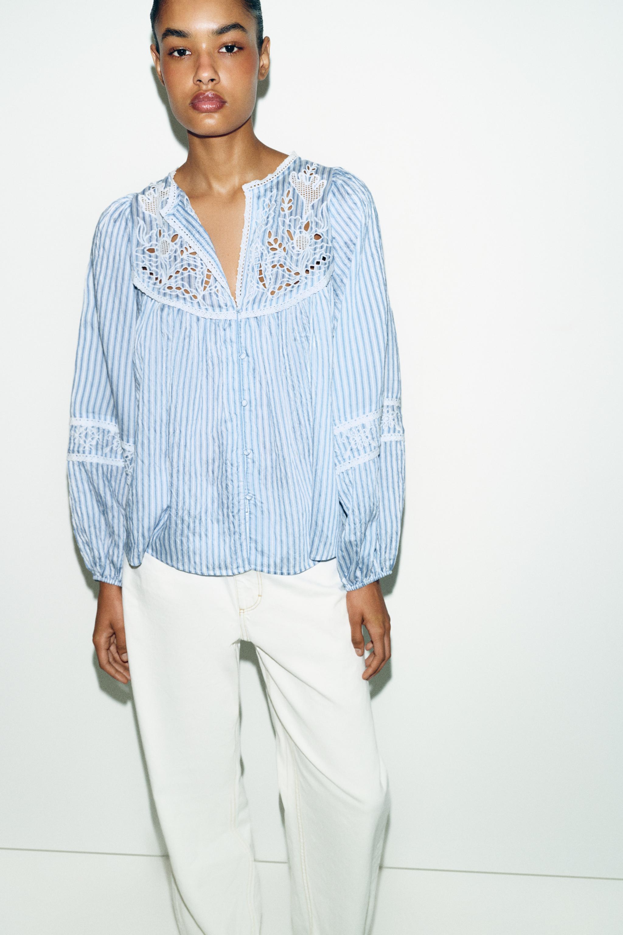 STRIPED EMBROIDERED BLOUSE