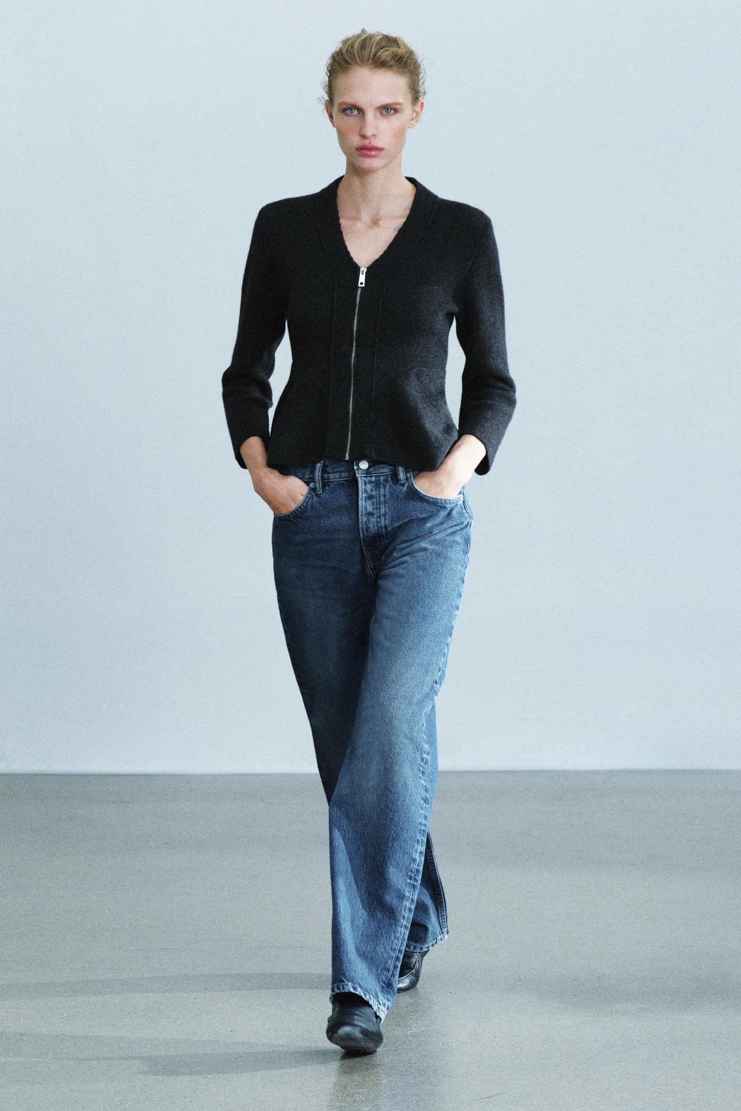 Женская куртка Zara Wool-Blend Peplum, цвет: Тёмный серый — фото 4