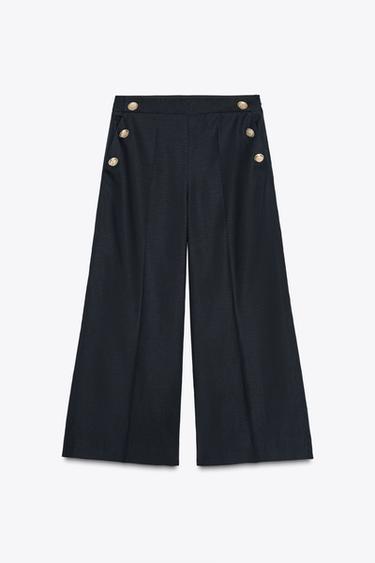 PANTALÓN CULOTTE BOTONES - Marino de Zara