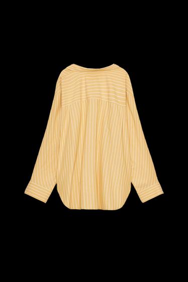 Zara STRIPED OVERSIZED POPLIN SHIRT - Mustard