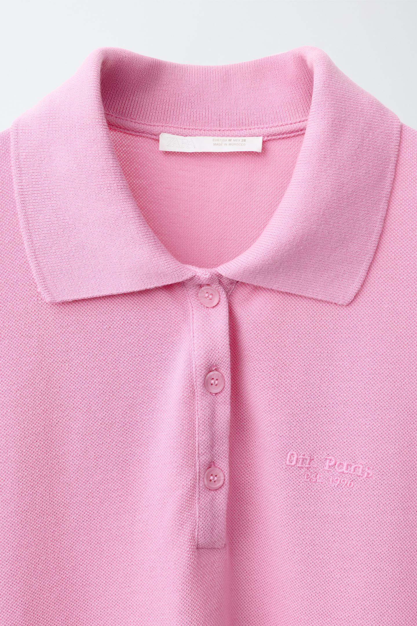Женское поло Zara 0FR. Paris X ZARA Embroidered Polo Shirt, цвет: Розовый — фото 5