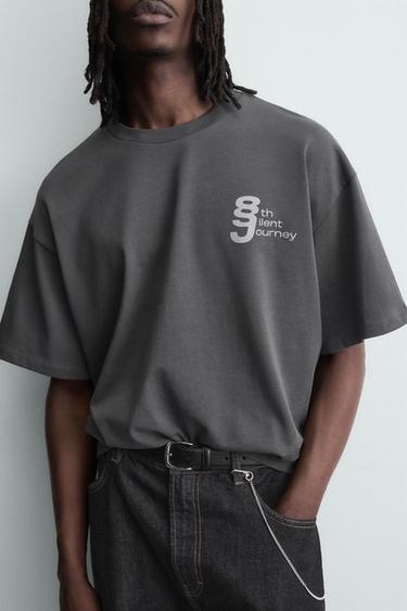 CONTRAST PRINT T-SHIRT - Faded blue by Zara - Image 4