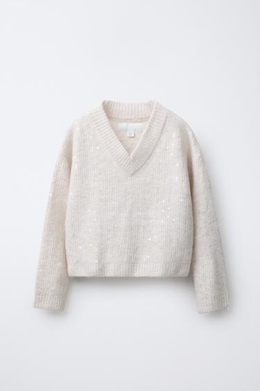 SWEATER DE MALHA COM LANTEJOULAS - Cru da Zara