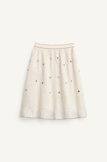 FALDILLA MIDI AMB FLORS BRODADES LIMITED EDITION - Cru de Zara