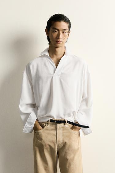 RELAXED FIT STRIPED JACQUARD POLO SHIRT - White by Zara