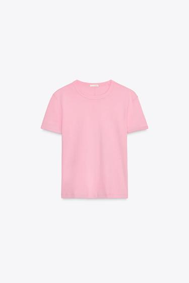 T-SHIRT WITH BACK SEAM - Chalk pink by Zara