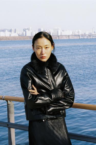 CHAQUETA EFECTO PIEL ZW COLLECTION - Negro de Zara