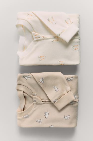 حزمة بيجامتين من قطعة واحدة بأرانب صغيرة وقدم قابلة للتحويل - بيج الخاص بـ Zara