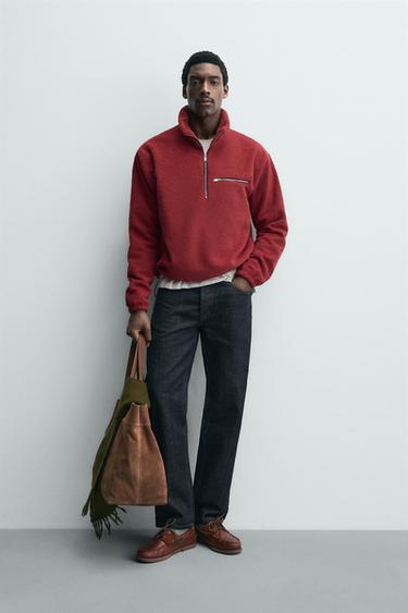 Zara FLEECE QUARTER-ZIP SWEATSHIRT - Intense red - Image 0