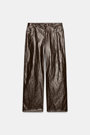 ZW COLLECTION FAUX LEATHER STRAIGHT TROUSERS - Brown by Zara